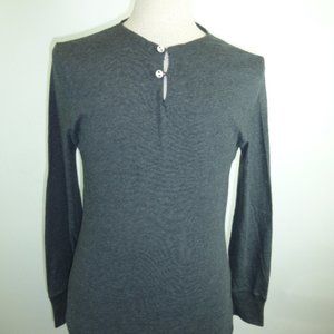 SHIPLEY & HALMOS Gray COTTON HENLEY long sleeve knit SHIRT fitted M